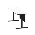 Air Modesty 600mm Height Adjustable Office Desk White Top Cable Ports Black Leg With Black Steel Modesty Panel - Price Crash Furniture