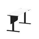 Air Modesty 600mm Height Adjustable Office Desk White Top Cable Ports Black Leg With Black Steel Modesty Panel - Price Crash Furniture