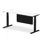 Air Modesty 600mm Height Adjustable Office Desk White Top Cable Ports Black Leg With Black Steel Modesty Panel - Price Crash Furniture