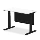 Air Modesty 600mm Height Adjustable Office Desk White Top Cable Ports Black Leg With Black Steel Modesty Panel - Price Crash Furniture