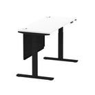 Air Modesty 600mm Height Adjustable Office Desk White Top Cable Ports Black Leg With Black Steel Modesty Panel - Price Crash Furniture