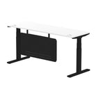 Air Modesty 600mm Height Adjustable Office Desk White Top Cable Ports Black Leg With Black Steel Modesty Panel - Price Crash Furniture