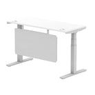 Air Modesty 600mm Height Adjustable Office Desk White Top Cable Ports Silver Leg With Silver Steel Modesty Panel - Price Crash Furniture