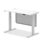 Air Modesty 600mm Height Adjustable Office Desk White Top Cable Ports Silver Leg With Silver Steel Modesty Panel - Price Crash Furniture