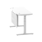 Air Modesty 600mm Height Adjustable Office Desk White Top Cable Ports Silver Leg With Silver Steel Modesty Panel - Price Crash Furniture