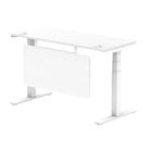 Air Modesty 600mm Height Adjustable Office Desk White Top Cable Ports White Leg With White Steel Modesty Panel - Price Crash Furniture