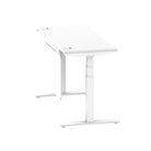 Air Modesty 600mm Height Adjustable Office Desk White Top Cable Ports White Leg With White Steel Modesty Panel - Price Crash Furniture