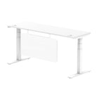 Air Modesty 600mm Height Adjustable Office Desk White Top Cable Ports White Leg With White Steel Modesty Panel - Price Crash Furniture