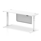 Air Modesty 600mm Height Adjustable Office Desk White Top Cable Ports White Leg With White Steel Modesty Panel - Price Crash Furniture