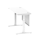 Air Modesty 600mm Height Adjustable Office Desk White Top Cable Ports White Leg With White Steel Modesty Panel - Price Crash Furniture