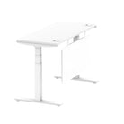 Air Modesty 600mm Height Adjustable Office Desk White Top Cable Ports White Leg With White Steel Modesty Panel - Price Crash Furniture