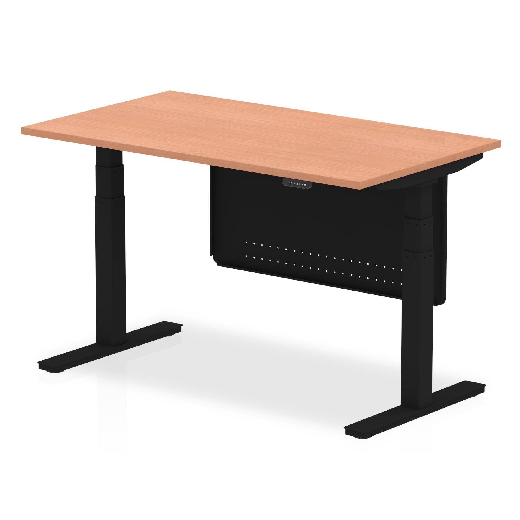 Air Modesty 800mm Height Adjustable Office Desk Beech Top Black Leg With Black Steel Modesty Panel - Price Crash Furniture