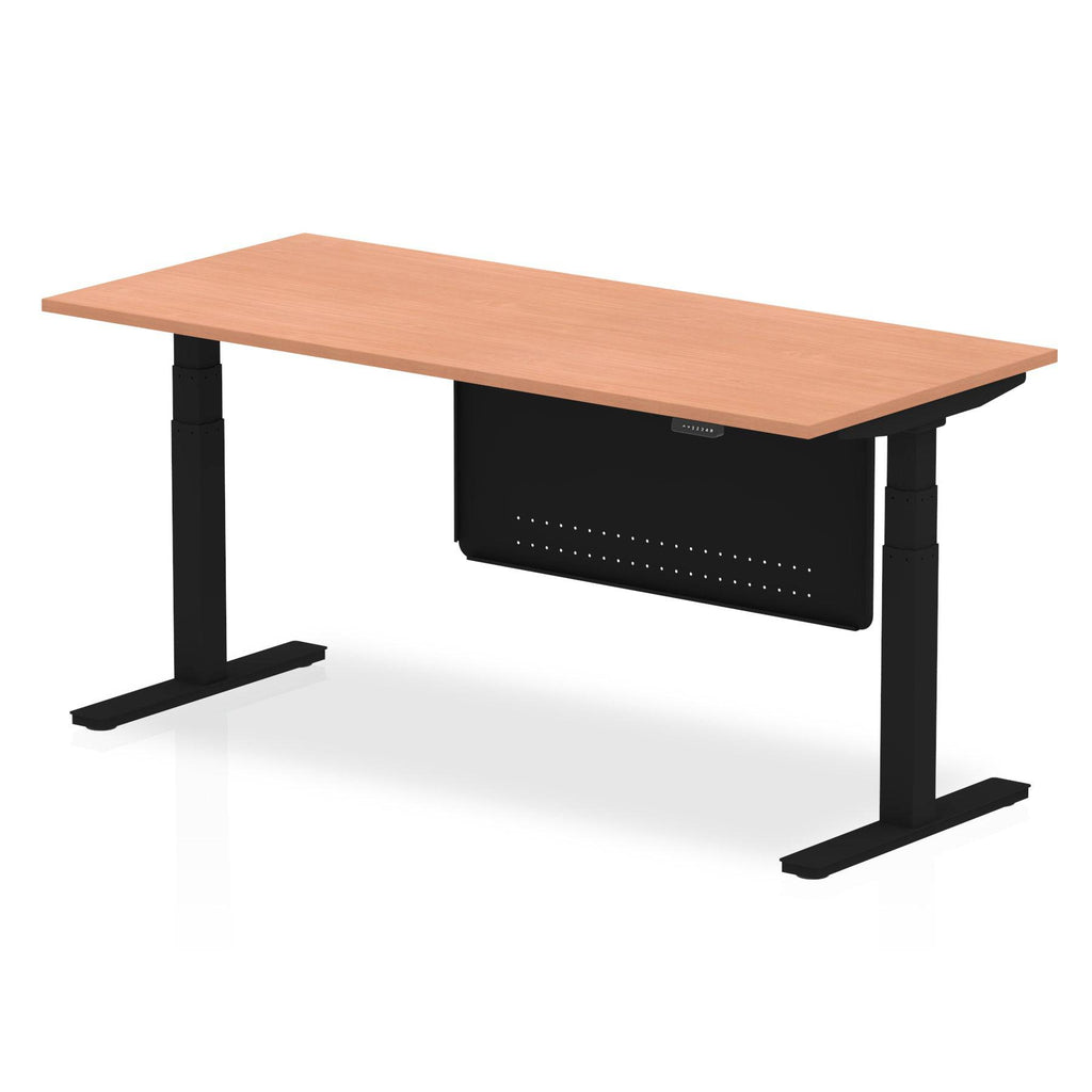 Air Modesty 800mm Height Adjustable Office Desk Beech Top Black Leg With Black Steel Modesty Panel - Price Crash Furniture