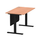 Air Modesty 800mm Height Adjustable Office Desk Beech Top Cable Ports Black Leg With Black Steel Modesty Panel - Price Crash Furniture