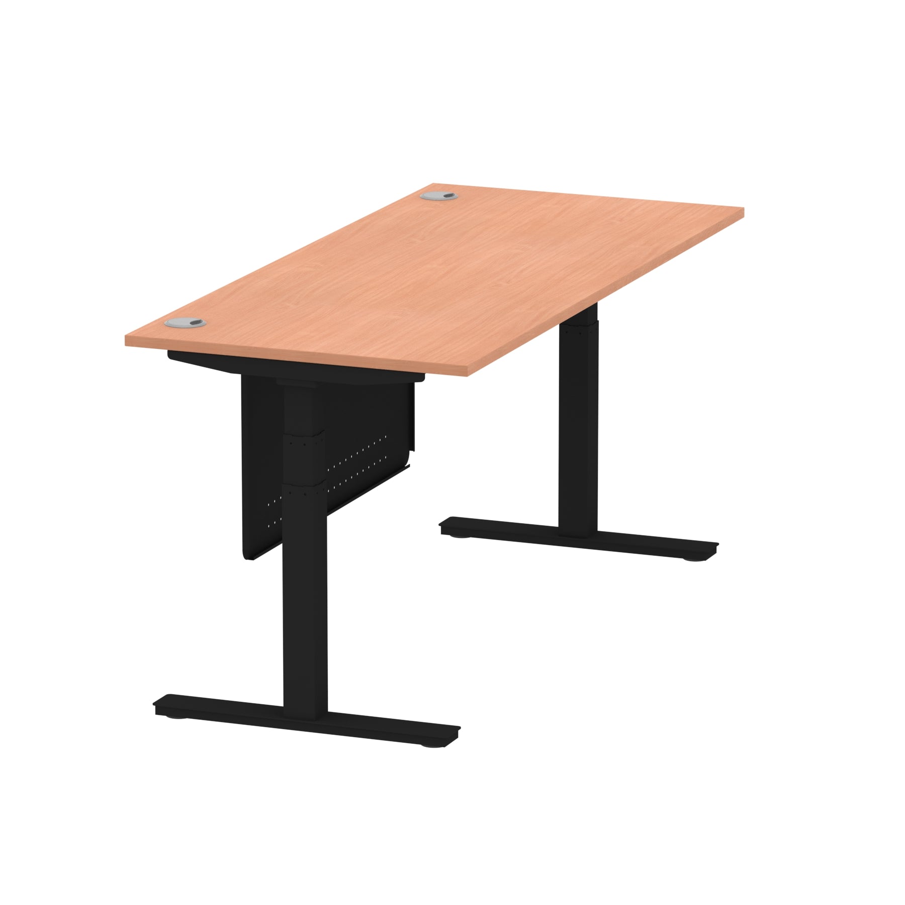 Air Modesty 800mm Height Adjustable Office Desk Beech Top Cable Ports Black Leg With Black Steel Modesty Panel - Price Crash Furniture