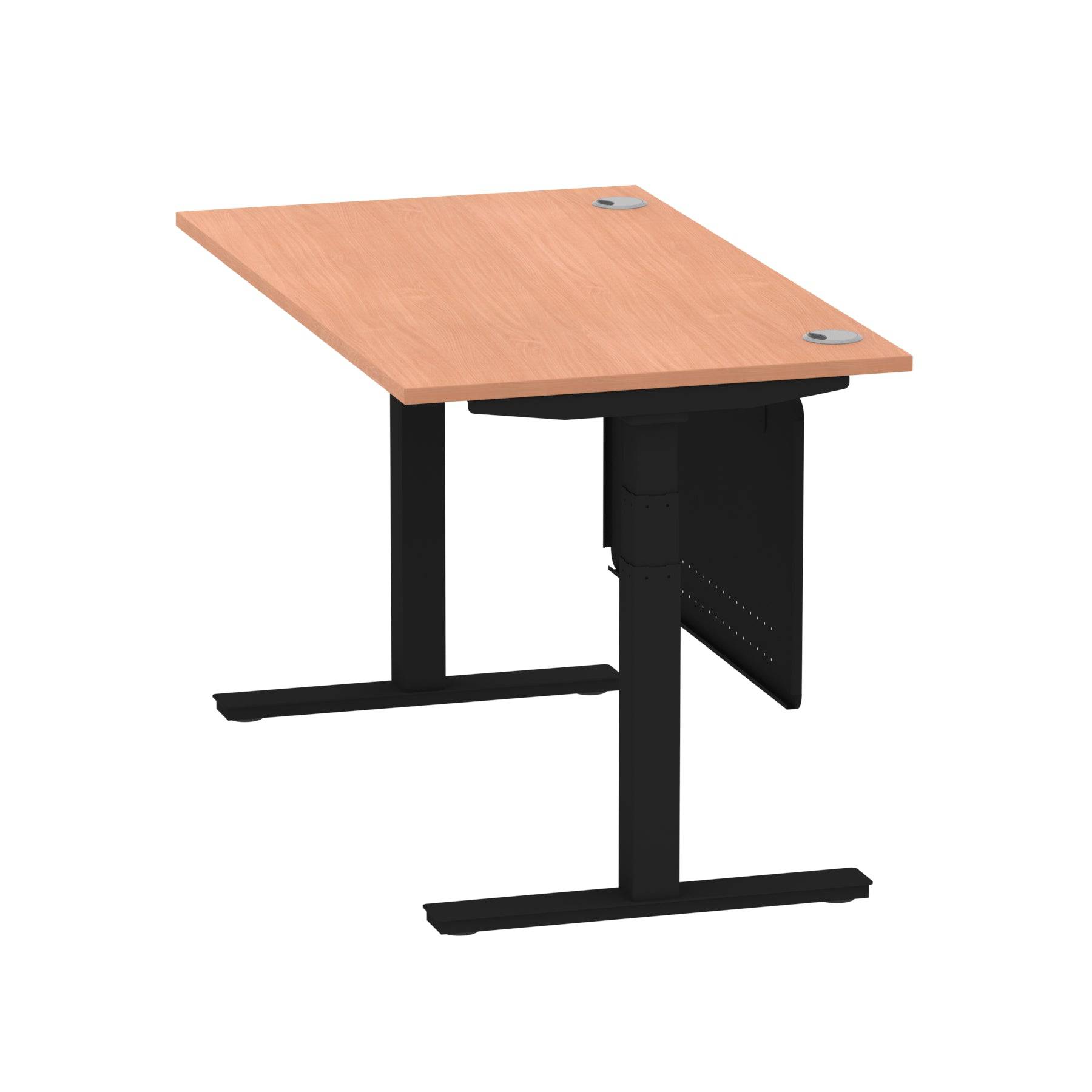 Air Modesty 800mm Height Adjustable Office Desk Beech Top Cable Ports Black Leg With Black Steel Modesty Panel - Price Crash Furniture