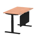 Air Modesty 800mm Height Adjustable Office Desk Beech Top Cable Ports Black Leg With Black Steel Modesty Panel - Price Crash Furniture