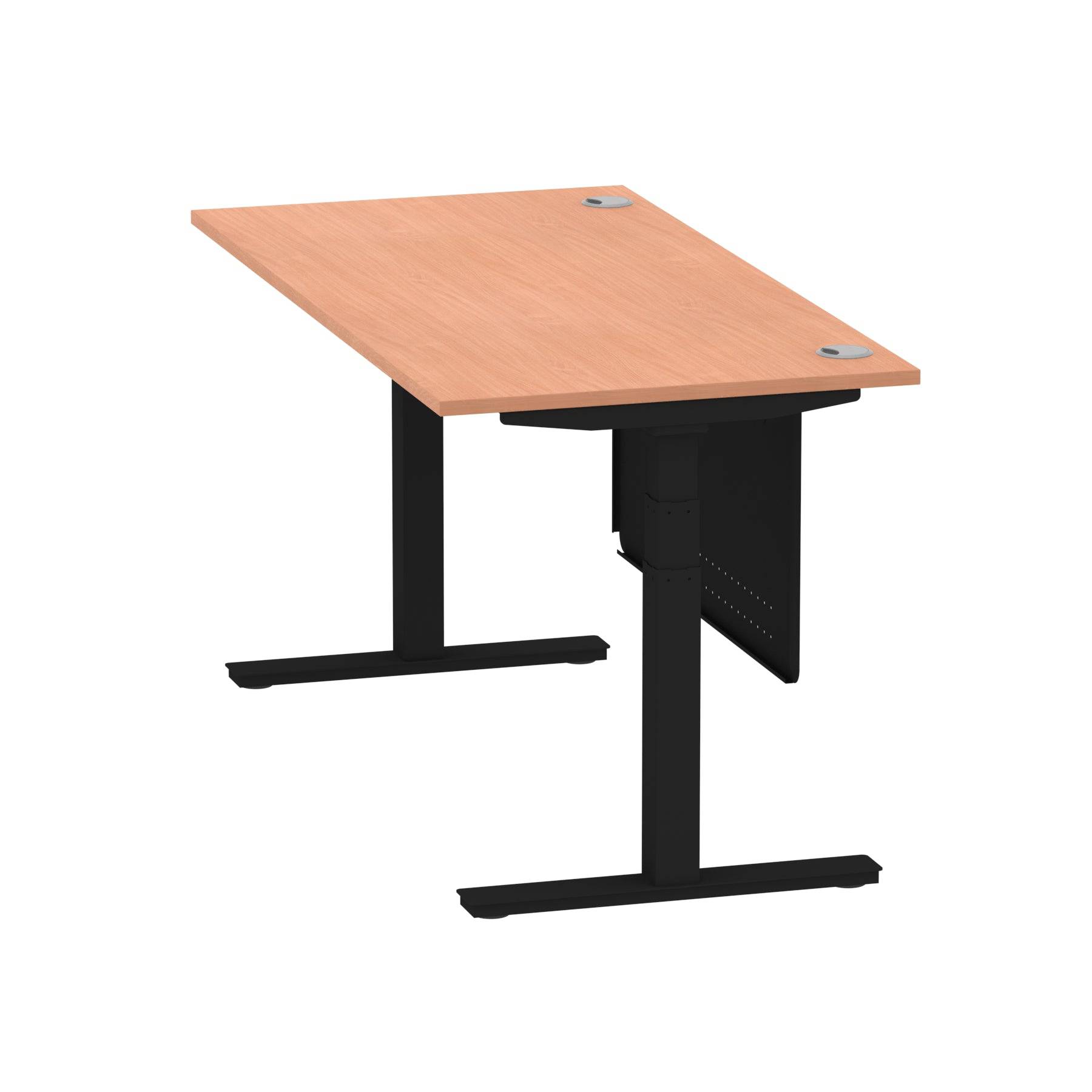 Air Modesty 800mm Height Adjustable Office Desk Beech Top Cable Ports Black Leg With Black Steel Modesty Panel - Price Crash Furniture