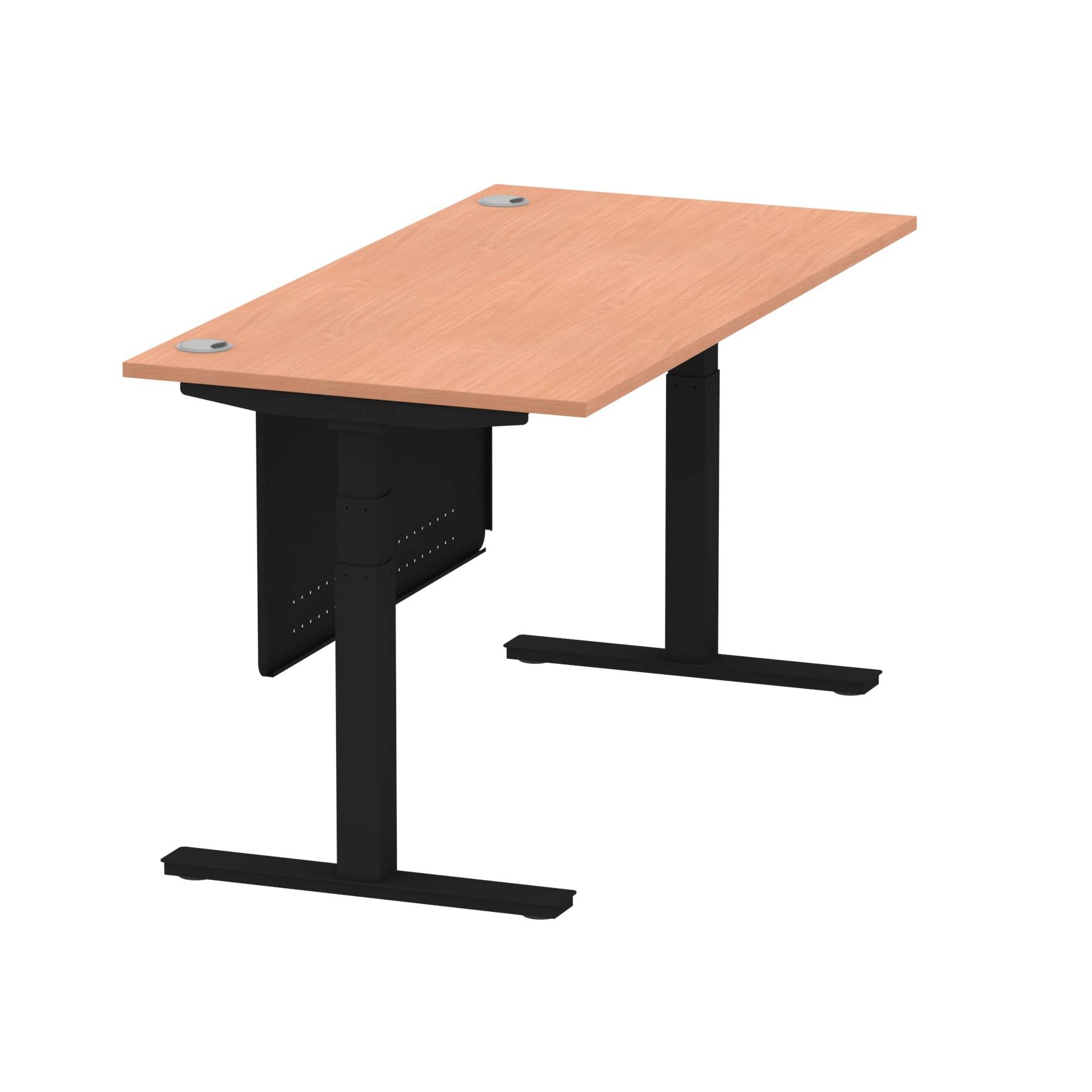 Air Modesty 800mm Height Adjustable Office Desk Beech Top Cable Ports Black Leg With Black Steel Modesty Panel - Price Crash Furniture