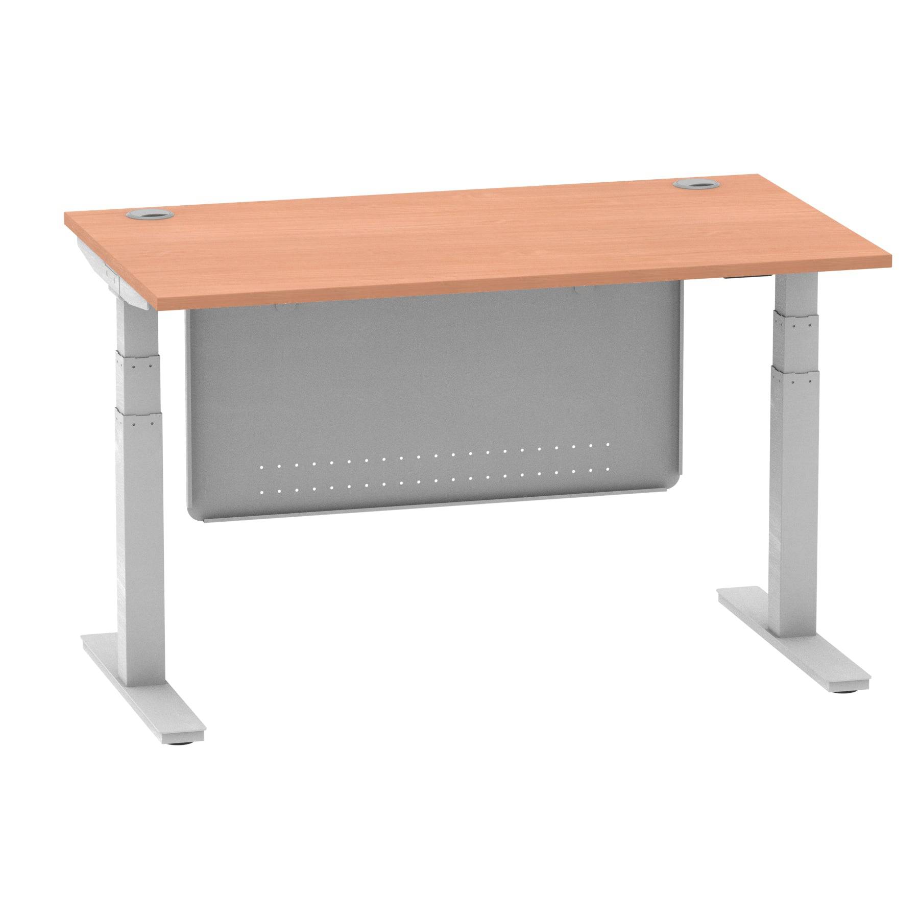 Air Modesty 800mm Height Adjustable Office Desk Beech Top Cable Ports Silver Leg With Silver Steel Modesty Panel - Price Crash Furniture