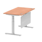 Air Modesty 800mm Height Adjustable Office Desk Beech Top Cable Ports Silver Leg With Silver Steel Modesty Panel - Price Crash Furniture