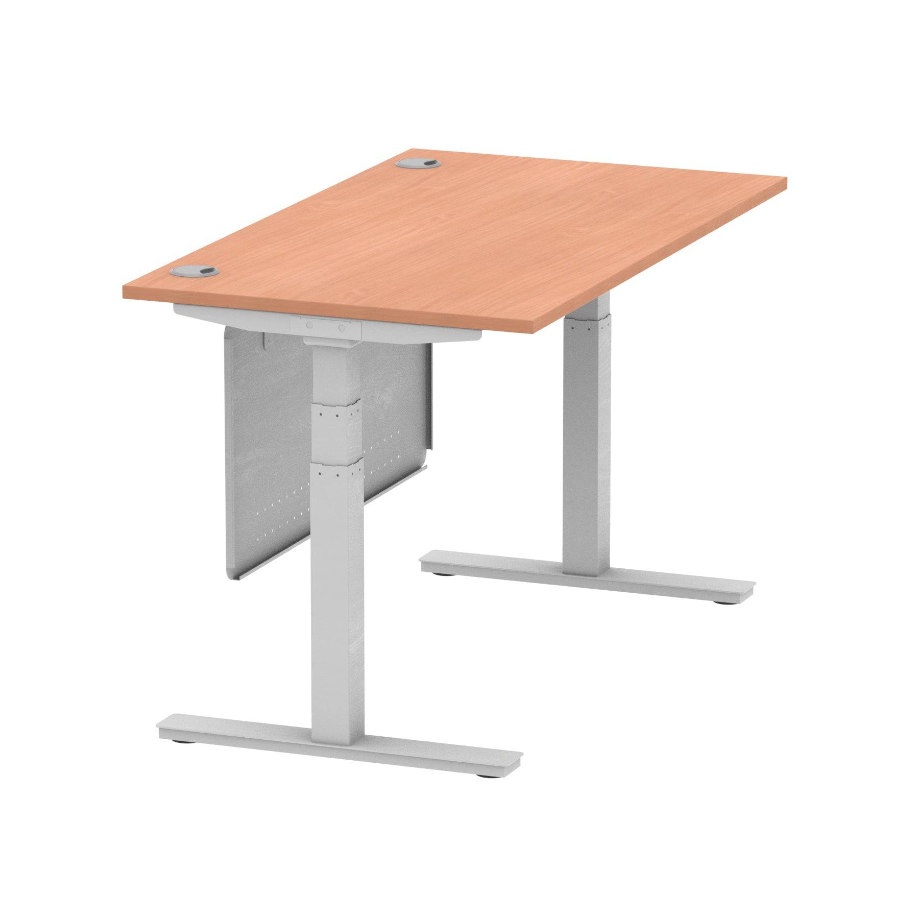 Air Modesty 800mm Height Adjustable Office Desk Beech Top Cable Ports Silver Leg With Silver Steel Modesty Panel - Price Crash Furniture