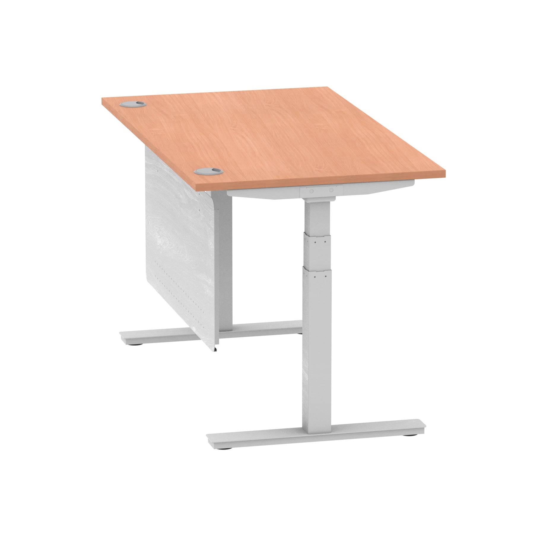 Air Modesty 800mm Height Adjustable Office Desk Beech Top Cable Ports Silver Leg With Silver Steel Modesty Panel - Price Crash Furniture