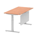 Air Modesty 800mm Height Adjustable Office Desk Beech Top Cable Ports Silver Leg With Silver Steel Modesty Panel - Price Crash Furniture