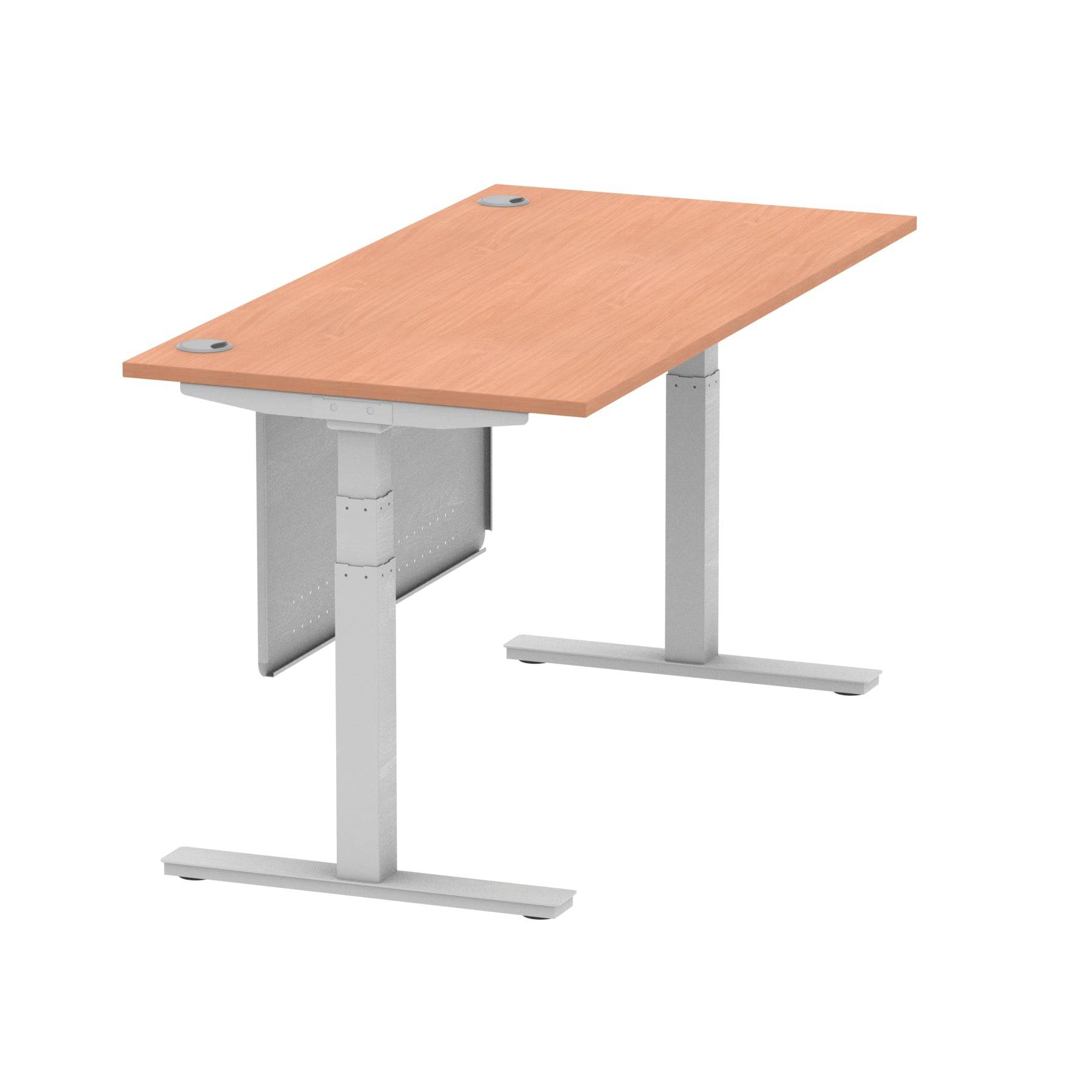 Air Modesty 800mm Height Adjustable Office Desk Beech Top Cable Ports Silver Leg With Silver Steel Modesty Panel - Price Crash Furniture