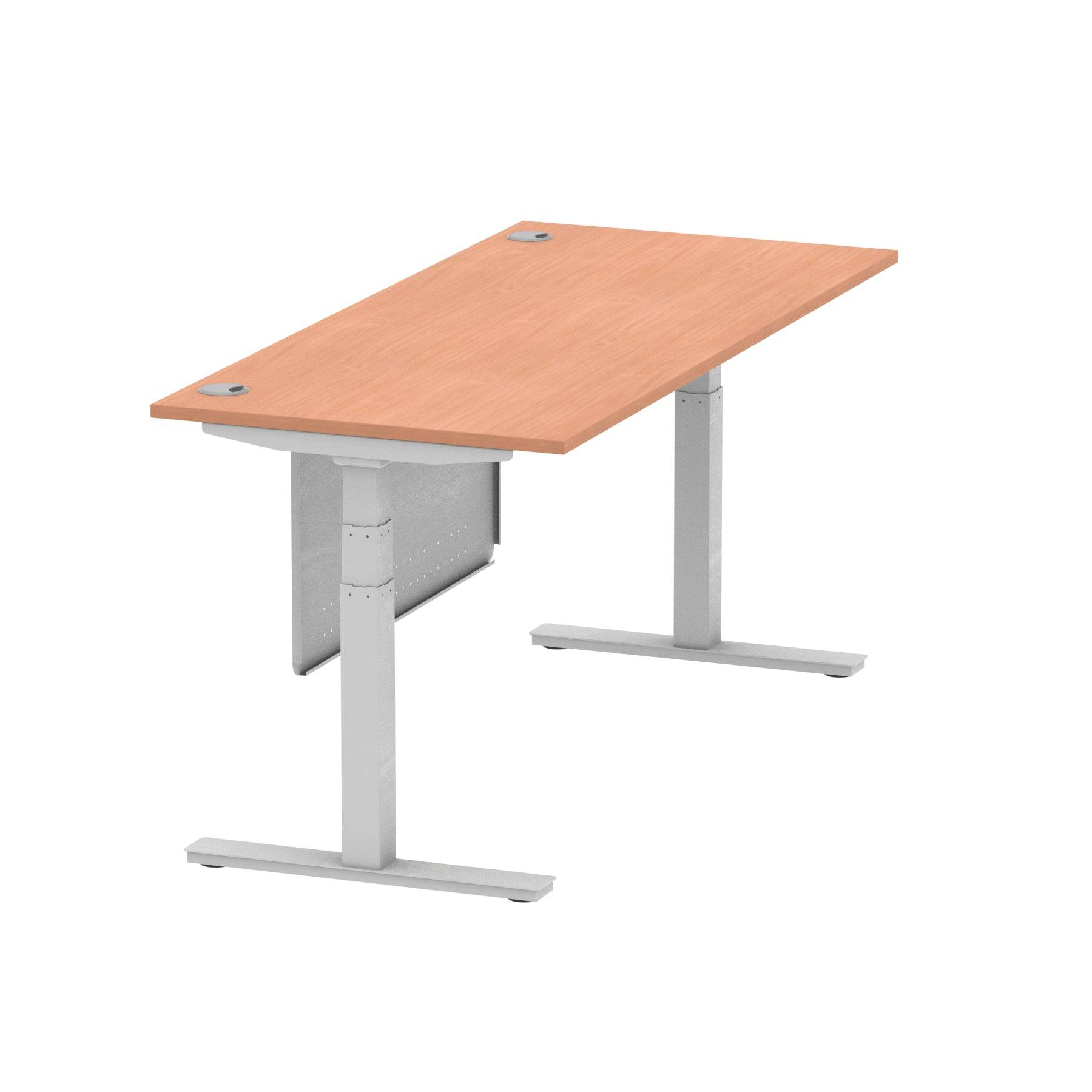 Air Modesty 800mm Height Adjustable Office Desk Beech Top Cable Ports Silver Leg With Silver Steel Modesty Panel - Price Crash Furniture