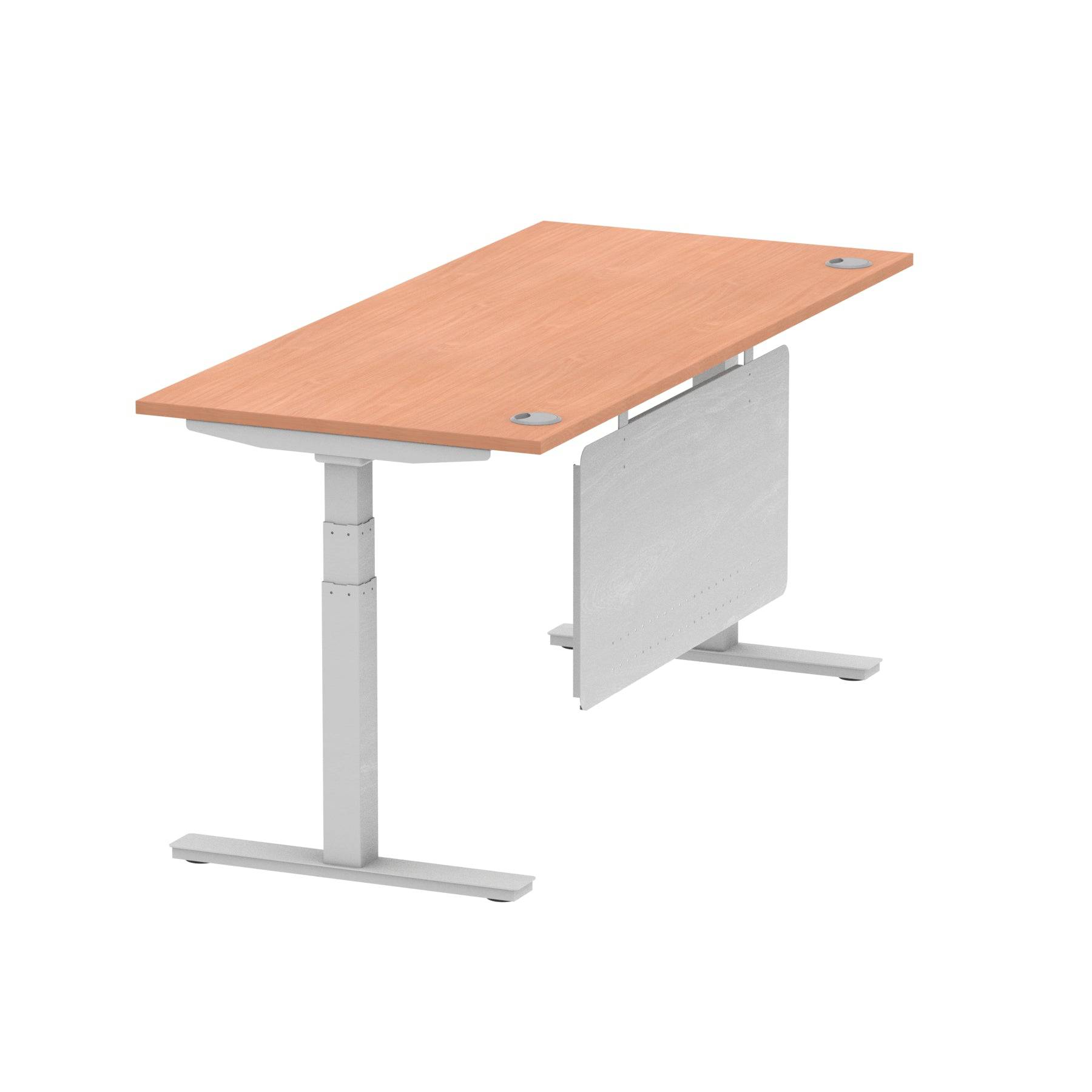 Air Modesty 800mm Height Adjustable Office Desk Beech Top Cable Ports Silver Leg With Silver Steel Modesty Panel - Price Crash Furniture