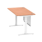 Air Modesty 800mm Height Adjustable Office Desk Beech Top Cable Ports White Leg With White Steel Modesty Panel - Price Crash Furniture