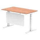 Air Modesty 800mm Height Adjustable Office Desk Beech Top Cable Ports White Leg With White Steel Modesty Panel - Price Crash Furniture