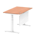 Air Modesty 800mm Height Adjustable Office Desk Beech Top Cable Ports White Leg With White Steel Modesty Panel - Price Crash Furniture