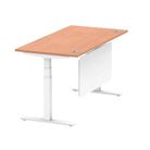 Air Modesty 800mm Height Adjustable Office Desk Beech Top Cable Ports White Leg With White Steel Modesty Panel - Price Crash Furniture