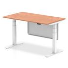 Air Modesty 800mm Height Adjustable Office Desk Beech Top White Leg With White Steel Modesty Panel - Price Crash Furniture