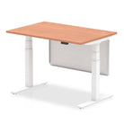 Air Modesty 800mm Height Adjustable Office Desk Beech Top White Leg With White Steel Modesty Panel - Price Crash Furniture