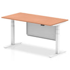 Air Modesty 800mm Height Adjustable Office Desk Beech Top White Leg With White Steel Modesty Panel - Price Crash Furniture