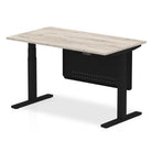 Air Modesty 800mm Height Adjustable Office Desk Grey Oak Top Black Leg With Black Steel Modesty Panel - Price Crash Furniture