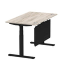 Air Modesty 800mm Height Adjustable Office Desk Grey Oak Top Cable Ports Black Leg With Black Steel Modesty Panel - Price Crash Furniture