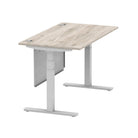 Air Modesty 800mm Height Adjustable Office Desk Grey Oak Top Cable Ports Silver Leg With Silver Steel Modesty Panel - Price Crash Furniture