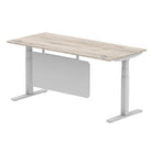 Air Modesty 800mm Height Adjustable Office Desk Grey Oak Top Cable Ports Silver Leg With Silver Steel Modesty Panel - Price Crash Furniture