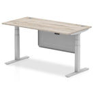 Air Modesty 800mm Height Adjustable Office Desk Grey Oak Top Cable Ports Silver Leg With Silver Steel Modesty Panel - Price Crash Furniture