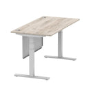 Air Modesty 800mm Height Adjustable Office Desk Grey Oak Top Cable Ports Silver Leg With Silver Steel Modesty Panel - Price Crash Furniture