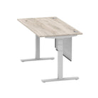 Air Modesty 800mm Height Adjustable Office Desk Grey Oak Top Cable Ports Silver Leg With Silver Steel Modesty Panel - Price Crash Furniture