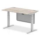 Air Modesty 800mm Height Adjustable Office Desk Grey Oak Top Cable Ports Silver Leg With Silver Steel Modesty Panel - Price Crash Furniture