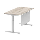 Air Modesty 800mm Height Adjustable Office Desk Grey Oak Top Cable Ports Silver Leg With Silver Steel Modesty Panel - Price Crash Furniture