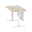 Air Modesty 800mm Height Adjustable Office Desk Grey Oak Top Cable Ports White Leg With White Steel Modesty Panel - Price Crash Furniture