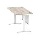 Air Modesty 800mm Height Adjustable Office Desk Grey Oak Top Cable Ports White Leg With White Steel Modesty Panel - Price Crash Furniture