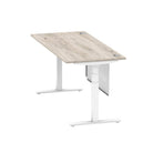 Air Modesty 800mm Height Adjustable Office Desk Grey Oak Top Cable Ports White Leg With White Steel Modesty Panel - Price Crash Furniture